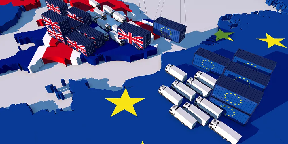 Brexit concept with EU and UK flags
