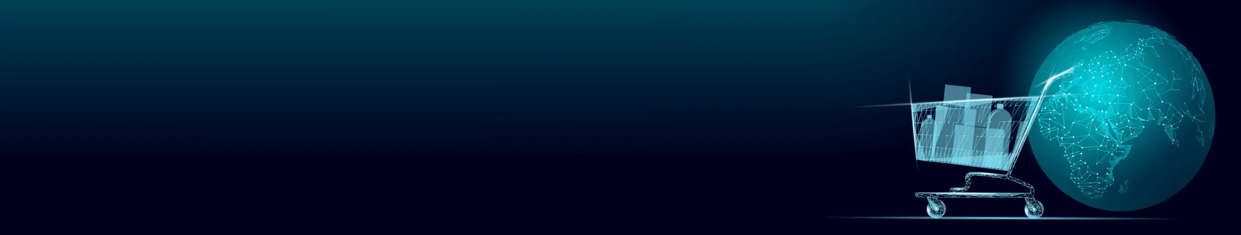 Shopping cart and globe on dark background