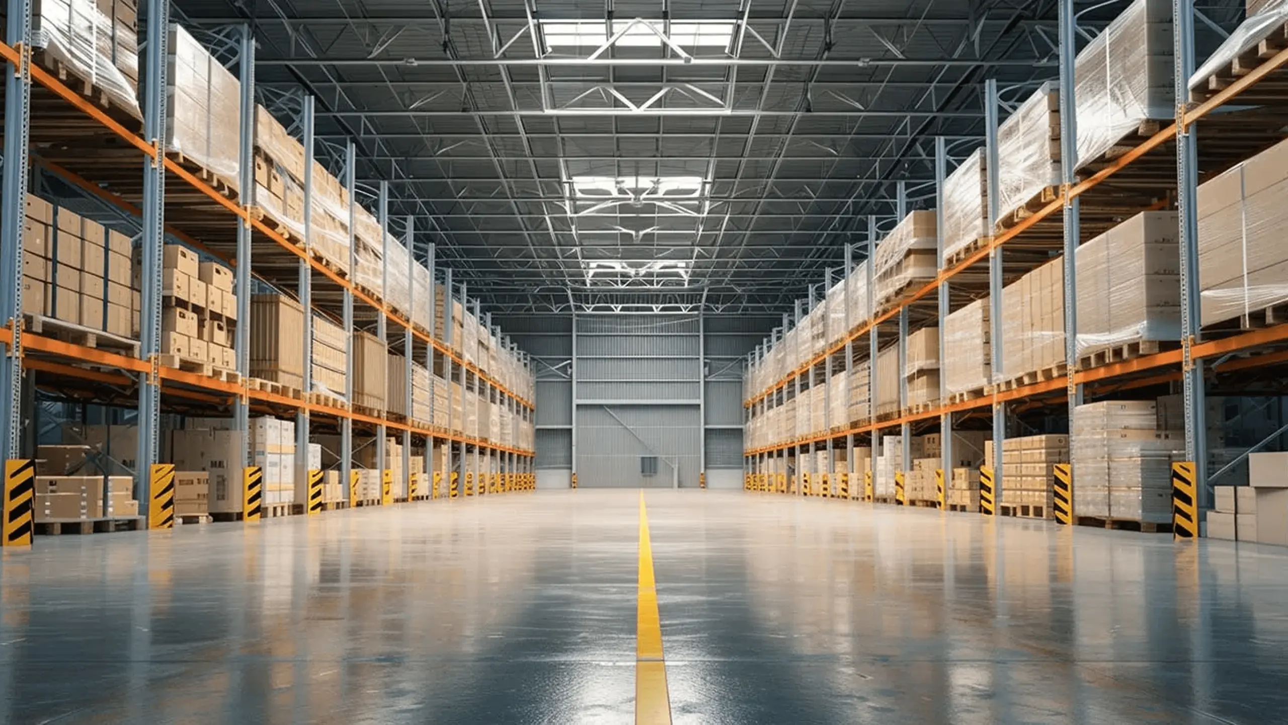 Large empty warehouse with shelving