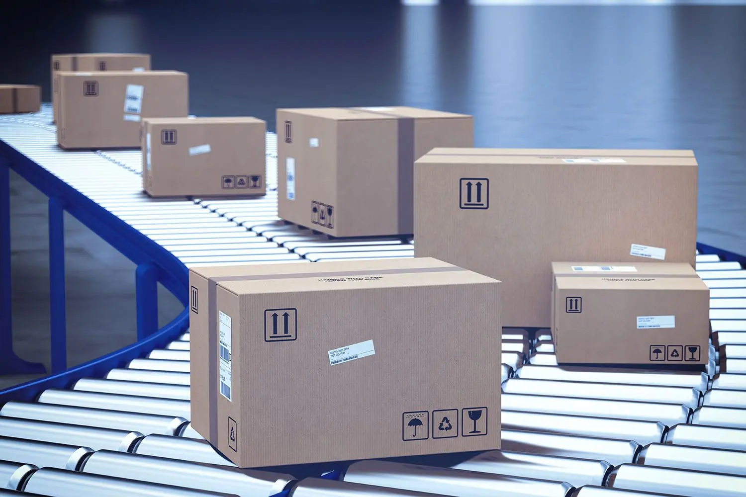 Packages on conveyor belt